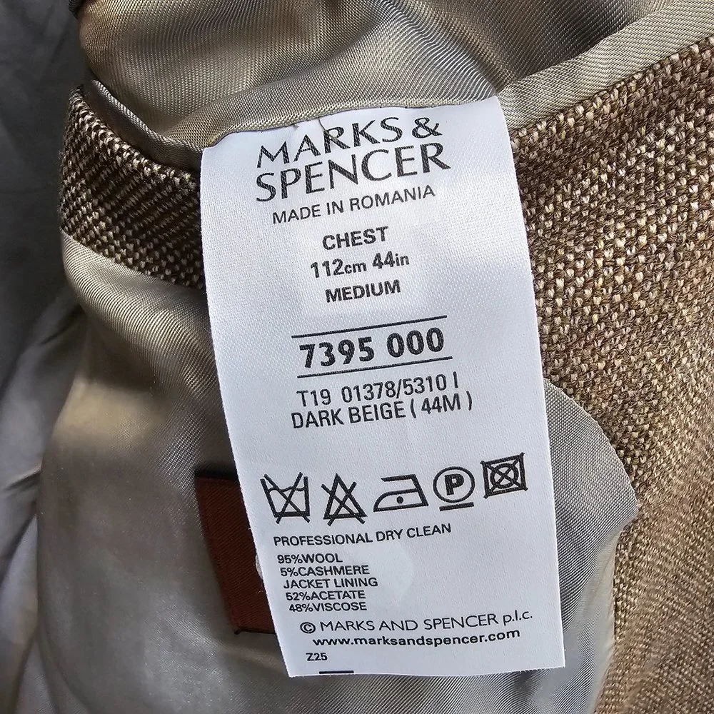 Mark & Spencer 44R Brown Solid 3-Button Sport Coat Blazer Jacket V337